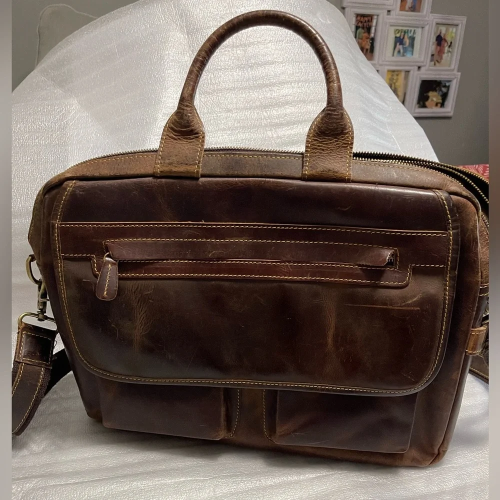 Vintage Kattee Genuine Leather Briefcase Messenger Bag - Brown - Full Size